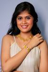 Buy_Ishhaara_Yellow Pearls, Stones Embellished Necklace With Cuff _at_Aza_Fashions