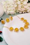 Shop_Ishhaara_Yellow Pearls, Stones Embellished Necklace With Cuff _at_Aza_Fashions