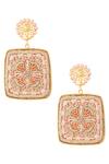 Shop_Tizora_Gold Plated Embroidery, Beads Dangler Earrings _at_Aza_Fashions