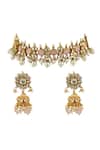 Shop_Riana Jewellery_Gold Plated Glitter, Stones, Beads Carved Necklace Set _at_Aza_Fashions