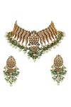 Shop_Riana Jewellery_Gold Plated Real Jadtar Stones Bead Drop Necklace Set _at_Aza_Fashions