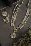 Shop_Paisley Pop_Gold Plated Diamonds, Pearls Polki Necklace Set _at_Aza_Fashions