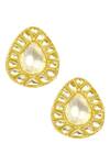 Shop_Neeta Boochra_Gold Plated Kundan Stud Earrings_at_Aza_Fashions