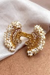 Shop_Zariin_Gold Plated Pearls Floral Motif Open Ring _at_Aza_Fashions