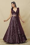 Buy_Angad Singh_Wine Georgette Embroidered Plunge Embellished Lehenga Set _at_Aza_Fashions