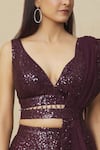 Shop_Angad Singh_Maroon Georgette Embroidered Plunge Embellished Lehenga Set _at_Aza_Fashions