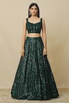 Buy_Angad Singh_Green Georgette Embroidered V Neck Embellished Flared Lehenga Set _Online_at_Aza_Fashions