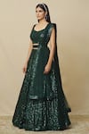 Shop_Angad Singh_Green Georgette Embroidered V Neck Embellished Flared Lehenga Set _Online_at_Aza_Fashions