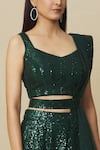 Shop_Angad Singh_Green Georgette Embroidered V Neck Embellished Flared Lehenga Set _at_Aza_Fashions