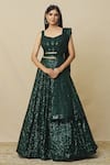 Angad Singh_Green Georgette Embroidered V Neck Embellished Flared Lehenga Set _at_Aza_Fashions