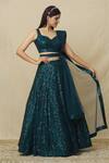 Shop_Angad Singh_Blue Georgette Embroidered V Metallic Embellished Lehenga Set _Online_at_Aza_Fashions