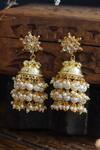Shop_Paisley Pop_Gold Plated Diamonds, Pearls Kundan Jhumka Earrings_at_Aza_Fashions