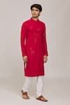 Buy_Arihant Rai Sinha_Red Kurta Rayon Embroidery Thread Lucknowi Geometric Set _at_Aza_Fashions