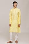 Buy_Arihant Rai Sinha_Yellow Silk Dupion Printed Floral Botanical Kurta Set _at_Aza_Fashions