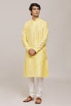 Arihant Rai Sinha_Yellow Silk Dupion Printed Floral Botanical Kurta Set _Online_at_Aza_Fashions