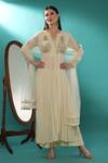 Buy_Bha Sha_Ivory Anarkali  Georgette Embroidered Sadi Notched Pant Set _at_Aza_Fashions
