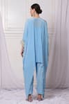 Shop_Bha Sha_Blue Crepe, Satin Embroidery Round Neck Placket Kaftan And Pant Set _at_Aza_Fashions