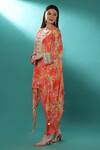 Buy_Bha Sha_Pink Georgette, Satin Embroidery Round Neck Cuff Kaftan And Pant Set _Online_at_Aza_Fashions