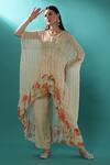 Buy_Bha Sha_Ivory Georgette, Satin Sequins, Pearls V-neck Floral Print Kaftan And Pant Set _at_Aza_Fashions