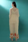 Shop_Bha Sha_Ivory Georgette, Satin Sequins, Pearls V-neck Floral Print Kaftan And Pant Set _at_Aza_Fashions
