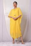 Buy_Bha Sha_Yellow Georgette Embroidery Round Neck Kaftan With Inner _at_Aza_Fashions