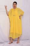 Bha Sha_Yellow Georgette Embroidery Round Neck Kaftan With Inner _at_Aza_Fashions