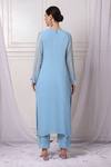 Shop_Bha Sha_Blue Georgette, Net, Satin Sequins, Cut Work, Pearls Embroidered Kurta Pant Set _at_Aza_Fashions