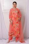 Buy_Bha Sha_Pink Georgette, Silk, Net Sequins, Pearls, Cut Work Floral Print Kurta Pant Set _at_Aza_Fashions