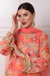 Shop_Bha Sha_Pink Georgette, Silk, Net Sequins, Pearls, Cut Work Floral Print Kurta Pant Set _Online_at_Aza_Fashions