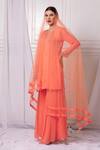 Bha sha_Orange Georgette Embroidered Sequins Round Kurta Sharara Set _Online_at_Aza_Fashions