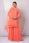 Buy_Bha sha_Orange Georgette Embroidered Sequins Round Kurta Sharara Set _Online_at_Aza_Fashions