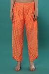 Bha Sha_Orange Chanderi Sequins, Embroidery Round Floral Print High-low Tunic And Pant Set _Online_at_Aza_Fashions