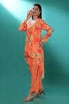 Shop_Bha Sha_Orange Chanderi Sequins, Embroidery Round Floral Print High-low Tunic And Pant Set _Online_at_Aza_Fashions