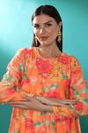 Bha Sha_Orange Chanderi Sequins, Embroidery Round Floral Print High-low Tunic And Pant Set _at_Aza_Fashions