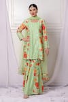Buy_Bha sha_Blue Chanderi Printed Floral Round Kurta Sharara Set _at_Aza_Fashions