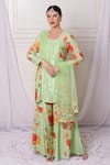 Buy_Bha sha_Blue Chanderi Printed Floral Round Kurta Sharara Set _Online_at_Aza_Fashions