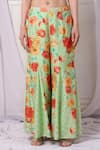Bha sha_Blue Chanderi Printed Floral Round Kurta Sharara Set _at_Aza_Fashions