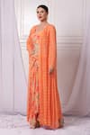 Bha Sha_Orange Chanderi, Georgette Embroidery, Pearls Floral Print Jacket Pant Set _Online_at_Aza_Fashions