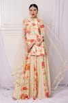 Buy_Bha sha_Ivory Embroidered Bead Mandarin Collar Panelled Lehenga Set _Online_at_Aza_Fashions