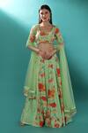Buy_Bha Sha_Green Chanderi, Net Sequins, Pearls Round Neck Embroidered Lehenga Set _at_Aza_Fashions
