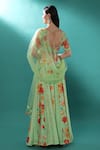Shop_Bha Sha_Green Chanderi, Net Sequins, Pearls Round Neck Embroidered Lehenga Set _at_Aza_Fashions