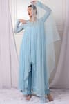 Buy_Bha Sha_Blue Georgette, Net, Cotton Embroidery, Sequins, High Low Tunic Palazzo Set _at_Aza_Fashions
