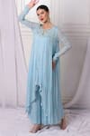 Bha Sha_Blue Georgette, Net, Cotton Embroidery, Sequins, High Low Tunic Palazzo Set _Online_at_Aza_Fashions