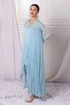 Buy_Bha Sha_Blue Georgette, Net, Cotton Embroidery, Sequins, High Low Tunic Palazzo Set _Online_at_Aza_Fashions