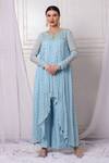 Shop_Bha Sha_Blue Georgette, Net, Cotton Embroidery, Sequins, High Low Tunic Palazzo Set _Online_at_Aza_Fashions