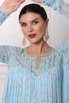 Bha Sha_Blue Georgette, Net, Cotton Embroidery, Sequins, High Low Tunic Palazzo Set _at_Aza_Fashions