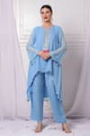 Buy_Bha sha_Blue Tunic Georgette Embroidered Sequin Round And Cutbead Pant Set _at_Aza_Fashions