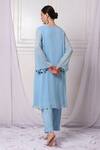Shop_Bha sha_Blue Tunic Georgette Embroidered Sequin Round And Cutbead Pant Set _at_Aza_Fashions