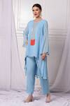 Bha sha_Blue Tunic Georgette Embroidered Sequin Round And Cutbead Pant Set _Online_at_Aza_Fashions