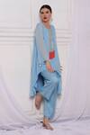 Bha sha_Blue Tunic Georgette Embroidered Sequin Round And Cutbead Pant Set _at_Aza_Fashions